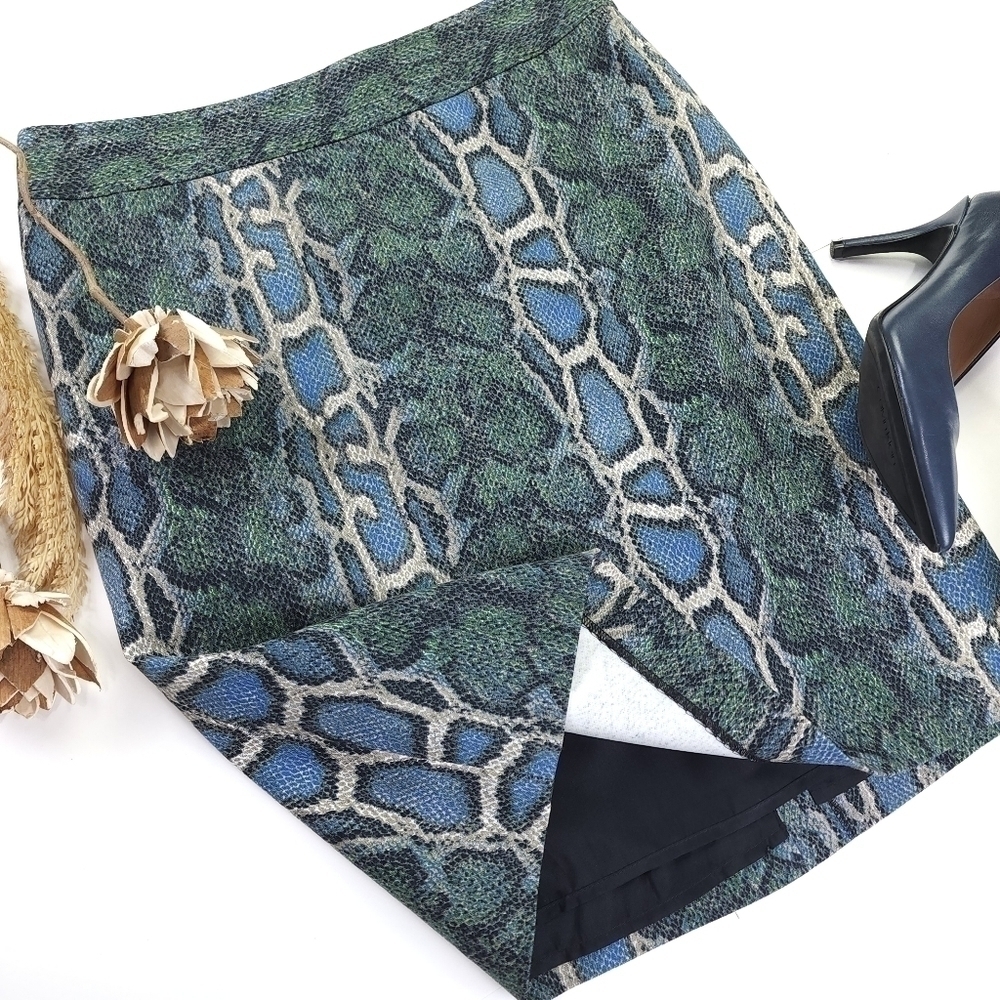 Loft Blue Green Snakeskin Print Cotton Skirt Sz 2 - Picture 8 of 8